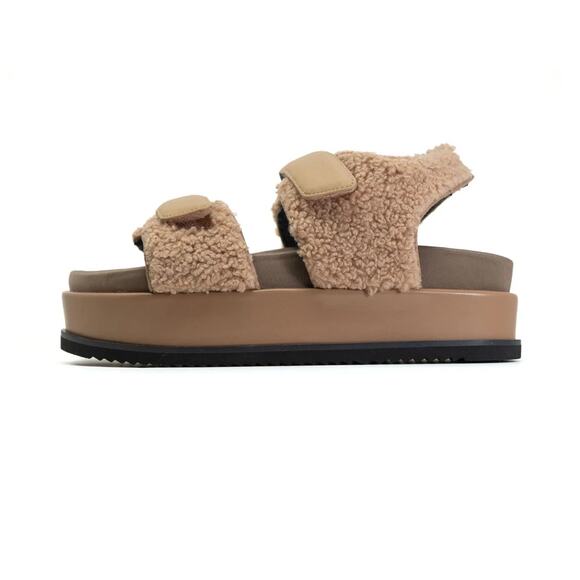 ROAM Velcro Fuzzy Stack Platform Beige Faux Shearling - SZ 11 - Picture 2 of 11